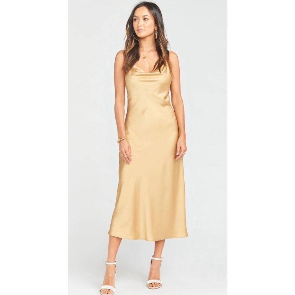Show Me Your Mumu Verona Cowl Bridesmaid Slip Dress True Gold Luxe, NWT$168 L